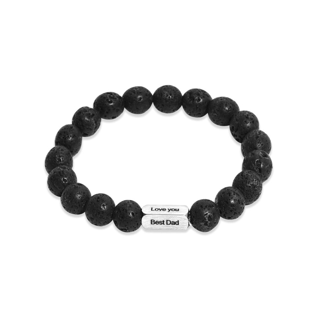 Men's Lava Stone Beaded Bracelet with Engravable Bar