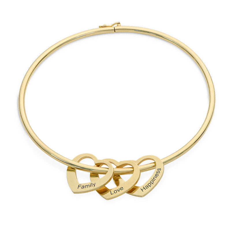 Bangle Bracelet with Heart Shape Pendants